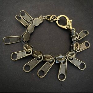 Brass Antique Gold Zipper Charm Bracelet